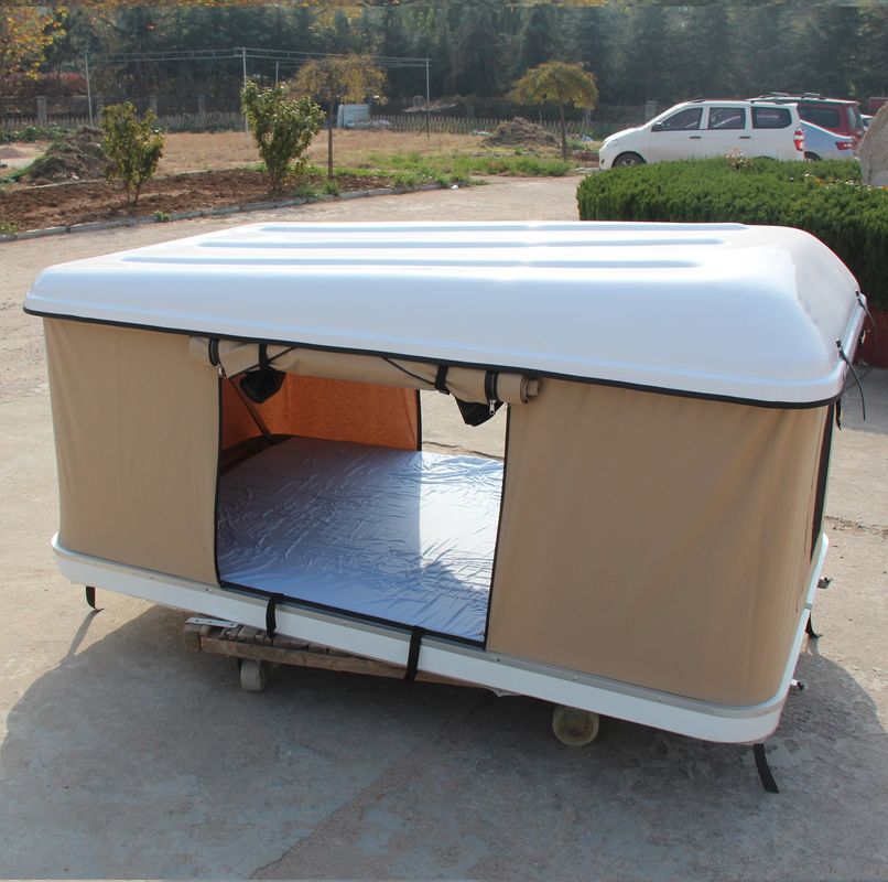 Canvas Fabric Skylight Camping Tent for Car Roof Beige Hard Shell and Fiberglass Pole