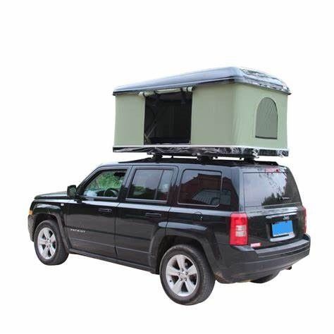 Four-season Tent 2024 Second Hand Car Roof Top Tents in FRP Shell Black and Fabric Green